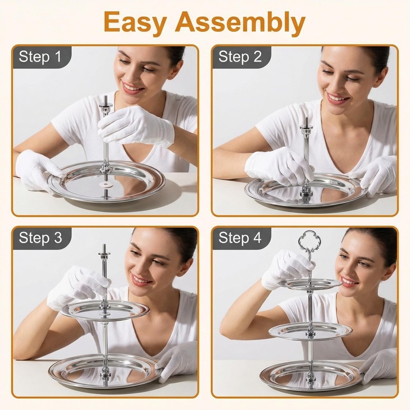 1Set 3 Three-Layer Flower Head Cake Stand Handle, Zinc Alloy Cake Plate Suppo... gallery