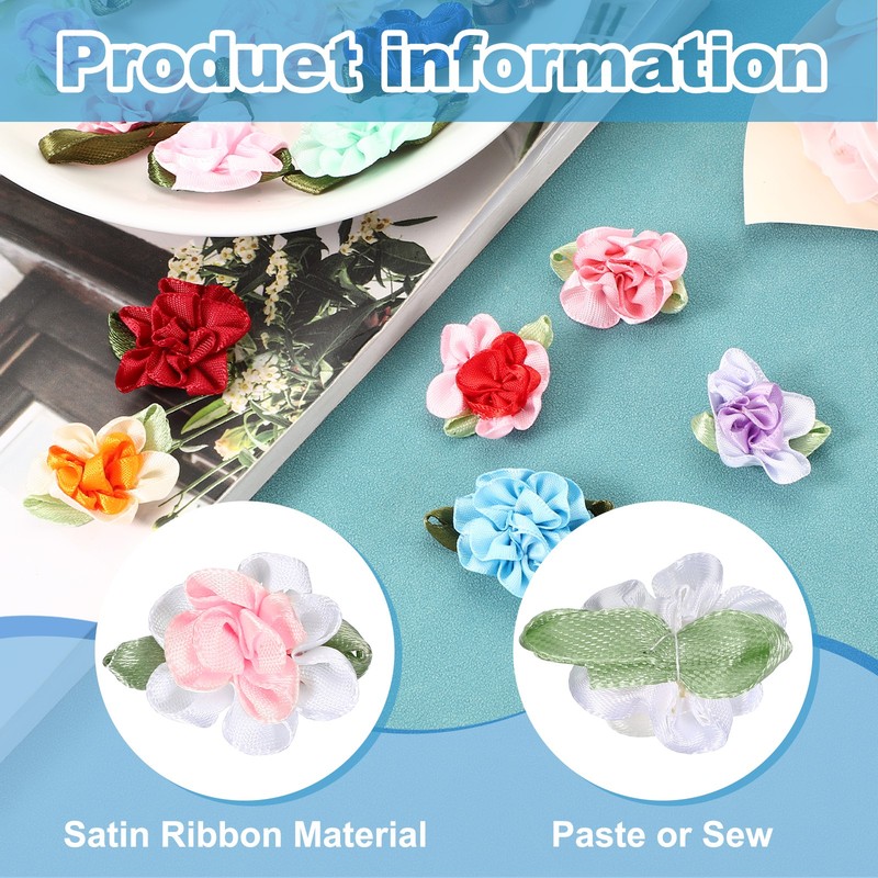 40Pcs 1" Ribbon Flowers Bows Mini Satin Roses Flowers Light Pink/White gallery