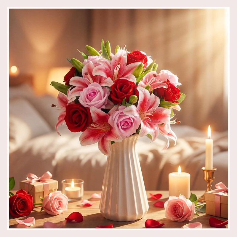Hotop 20 Pcs Artificial Flowers Velvet Realistic Roses And Latex Lilies Flowers gallery