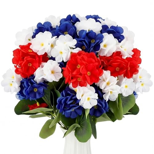 Suncalla 4 Pcs Patriotic Artificial Flowers Red White and Blue 4th of July