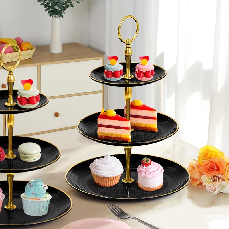 3-Tier Cupcake Stand, Round Plastic Tiered Serving Tray, Cup Cake Tower for B... gallery
