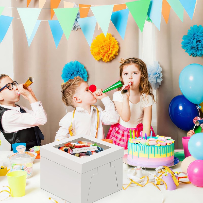 4 Pack Cake Boxes, Disposable Cake Transport Container, White Bakery Boxes wi... gallery