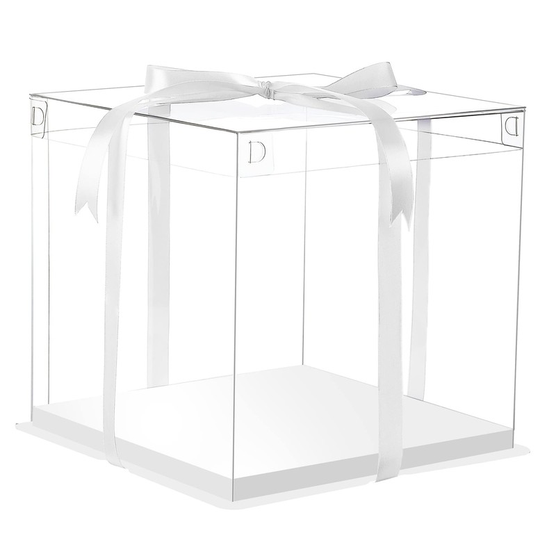 XININSUN 6Pcs Tall Cake Boxes Clear cake Box with Ribbon, 12x12x 10inch,Ideal fo