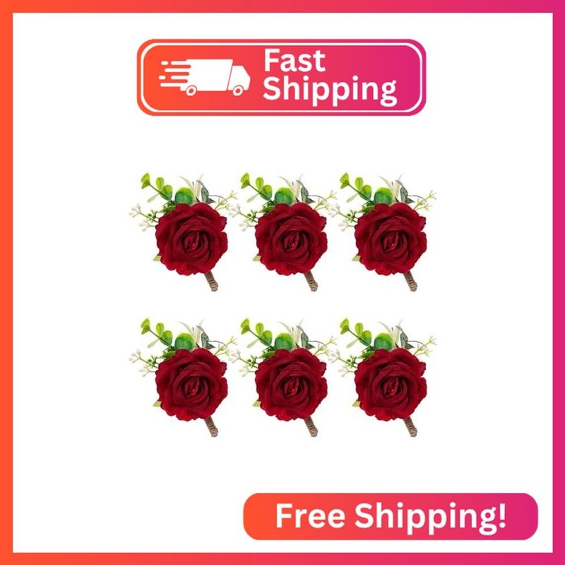 Gvhntk Ivory Rose Boutonniere for Men Wedding Set of 6 Groom Groomsmen Best Man