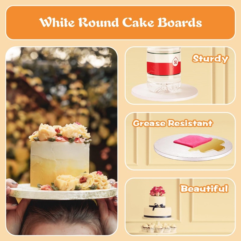10" Cake Drums with Banner Cake Topper 1/2" Thick Greaseproof 6-Pack White gallery