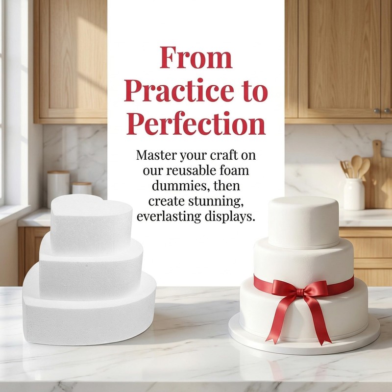 3 PCS White Heart Shaped Cake Dummy Set 6/8/10 Inch Foam Tier Decorating Tool gallery
