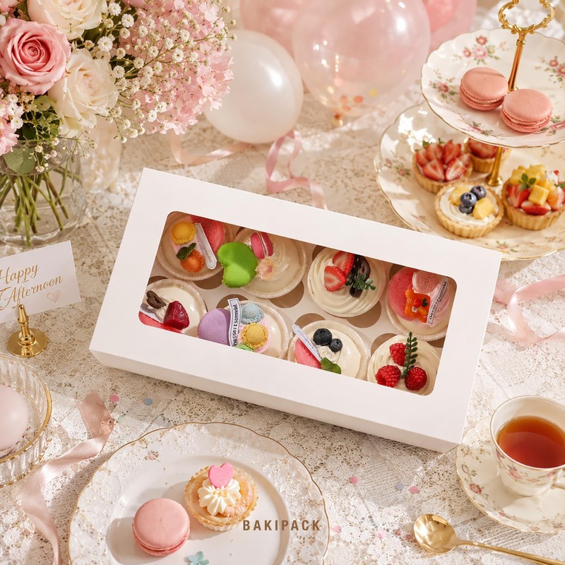 15 PCS White Cupcake Boxes 8 Count Window Inserts Muffin Containers Decor gallery