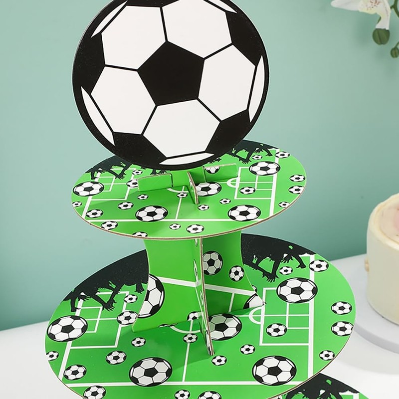 Soccer Party Cupcake Stand 3 Tier Football Sports Theme Stand Football Desser... gallery