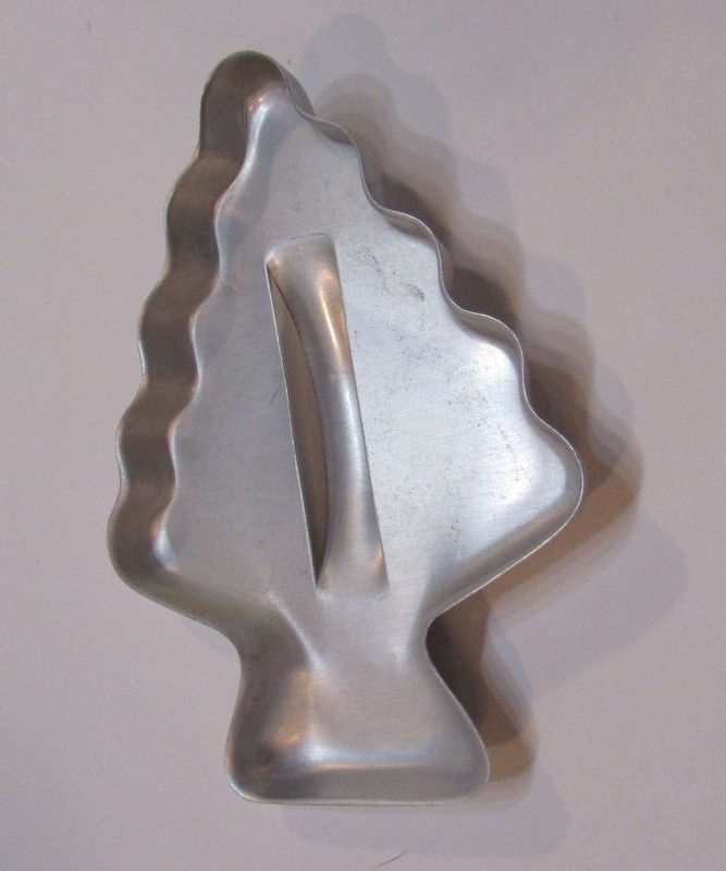 Vintage 1960's Aluminum 4" Tall Christmas Tree Cookie Cutter w Handle A gallery