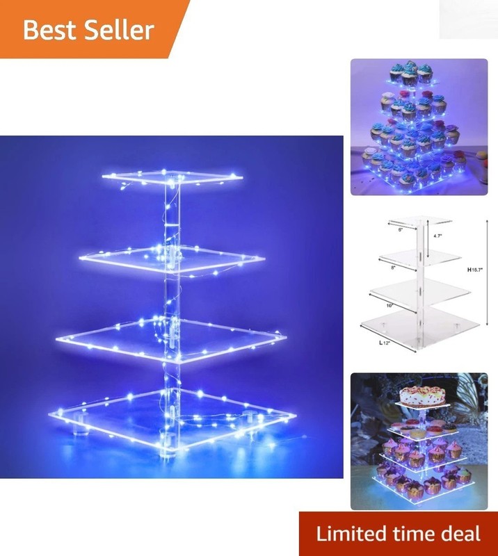 4-Tier Blue Acrylic Pastry Stand with Decorative LED Lights for Celebrations