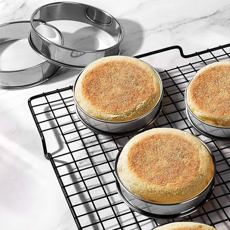English Muffin Rings, Stainless Steel Crumpet Rings, 4 inch 6 Pcs Nonstick Metal gallery