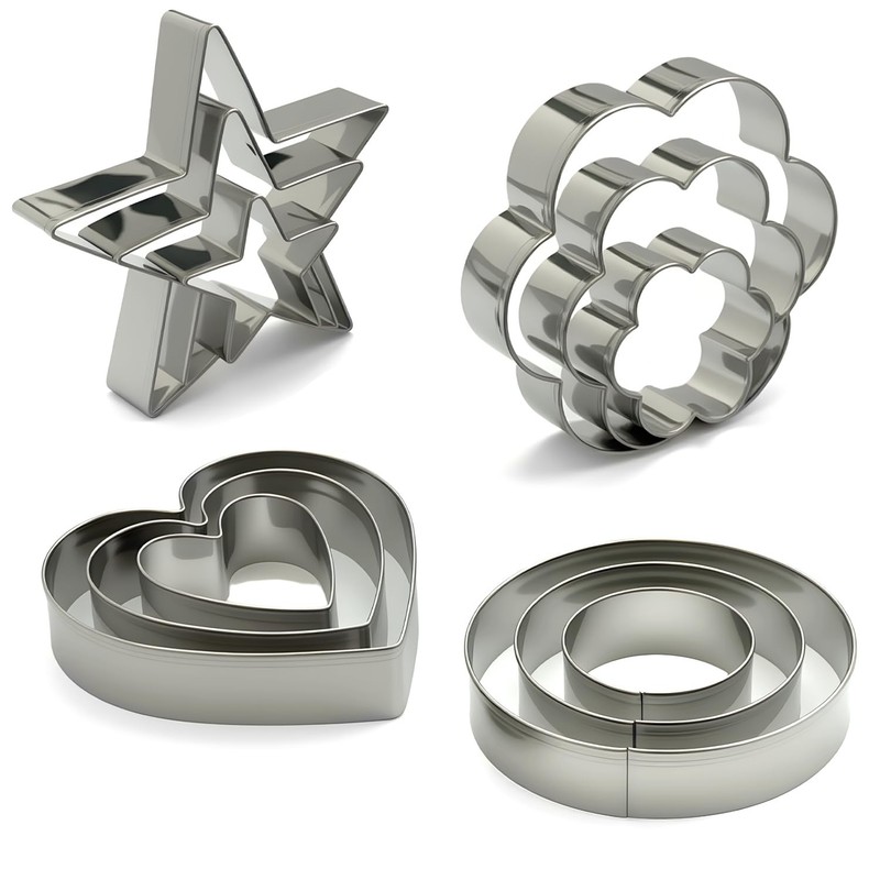 Stainless Steel Cookie Cutters Set 12Pcs Heart, Flower, Round, Five Star Sha…