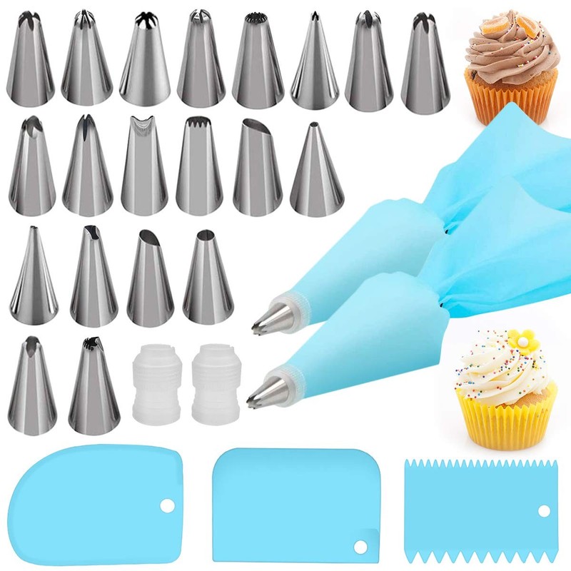 Silicone Icing Piping Bag Set 20 Nozzles 2 Bags 2 Converters 3 Scrapers