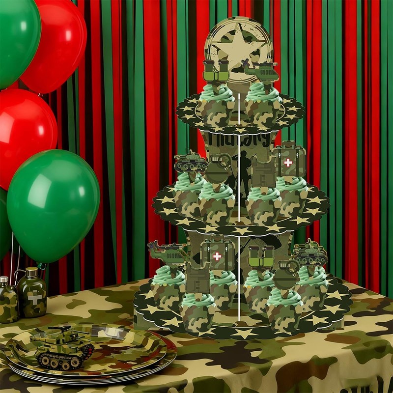 Military Camouflage Cupcake Stand Set 3-Tier Green Camouflage Cardboard Cup c... gallery