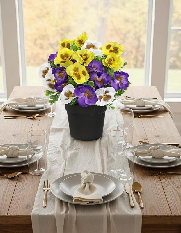 Briful Pansy Artificial Flowers 13.7 Realistic Faux Pansy Flower In Black Pot gallery