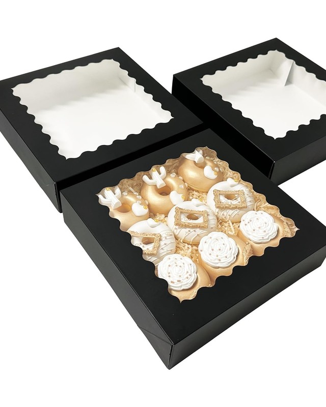 36 PCS Black Pie Boxes 9x9x2.5 Inch Macaroon Cookie Bakery Window Autopop gallery