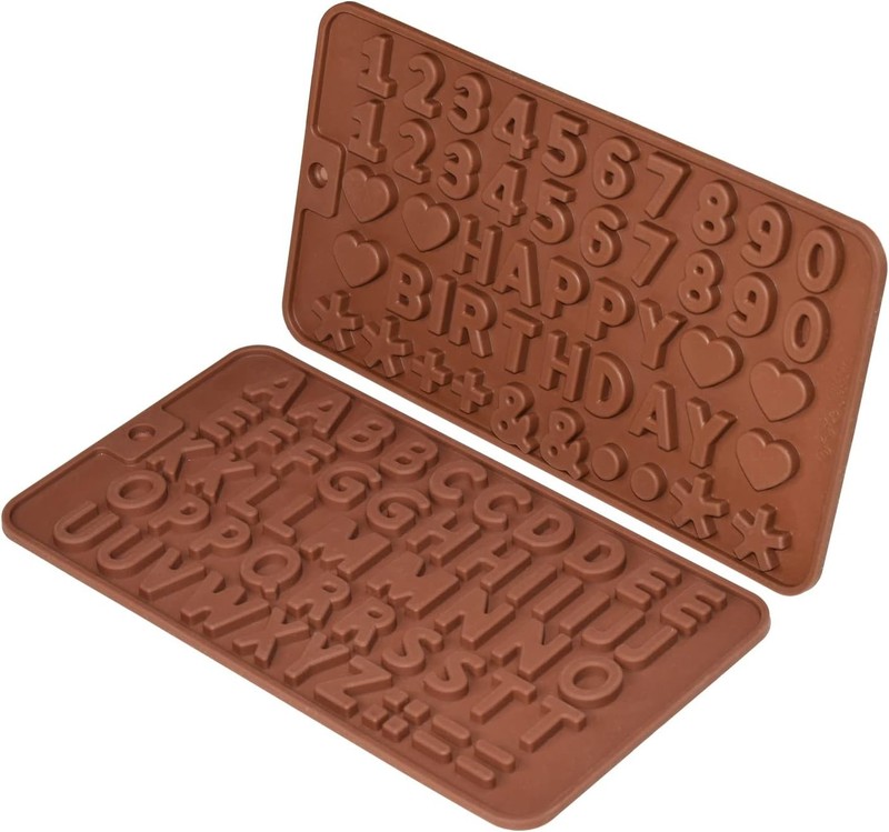Silicone Letter Number Molds,Reusable Chocolate Molds with Happy Birthday Cake