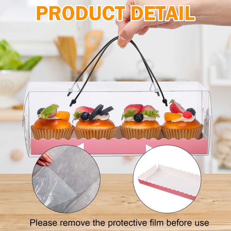 24 Pcs Mother's Day Treat Boxes 4 Count, Pink Clear Cupcake Box with Handle 1... gallery