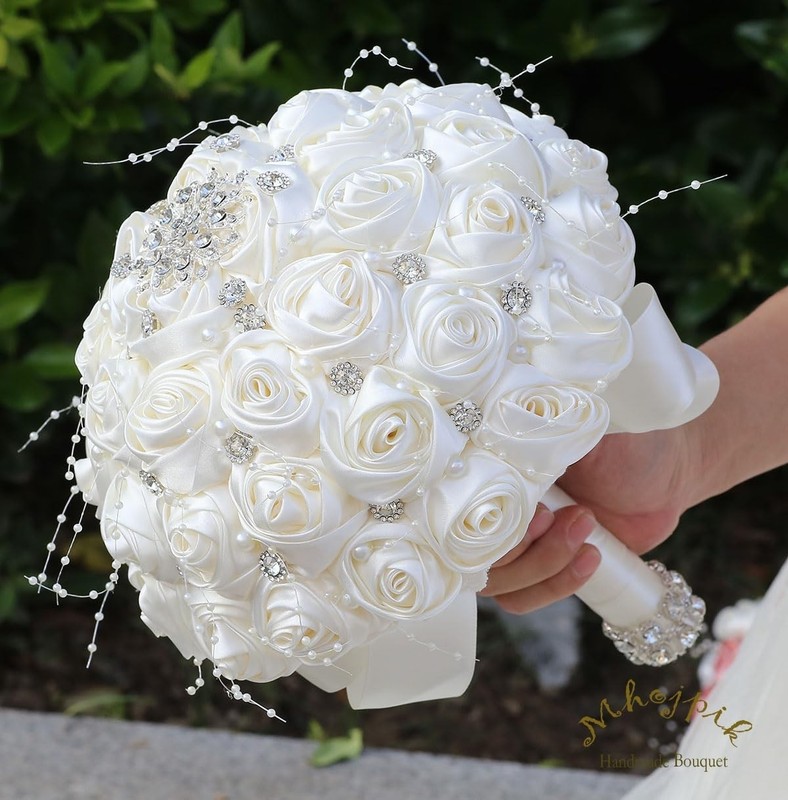 Mhojpik Bridal Wedding Bouquet Round Bling Brooch Holding Bouquet Artificial gallery