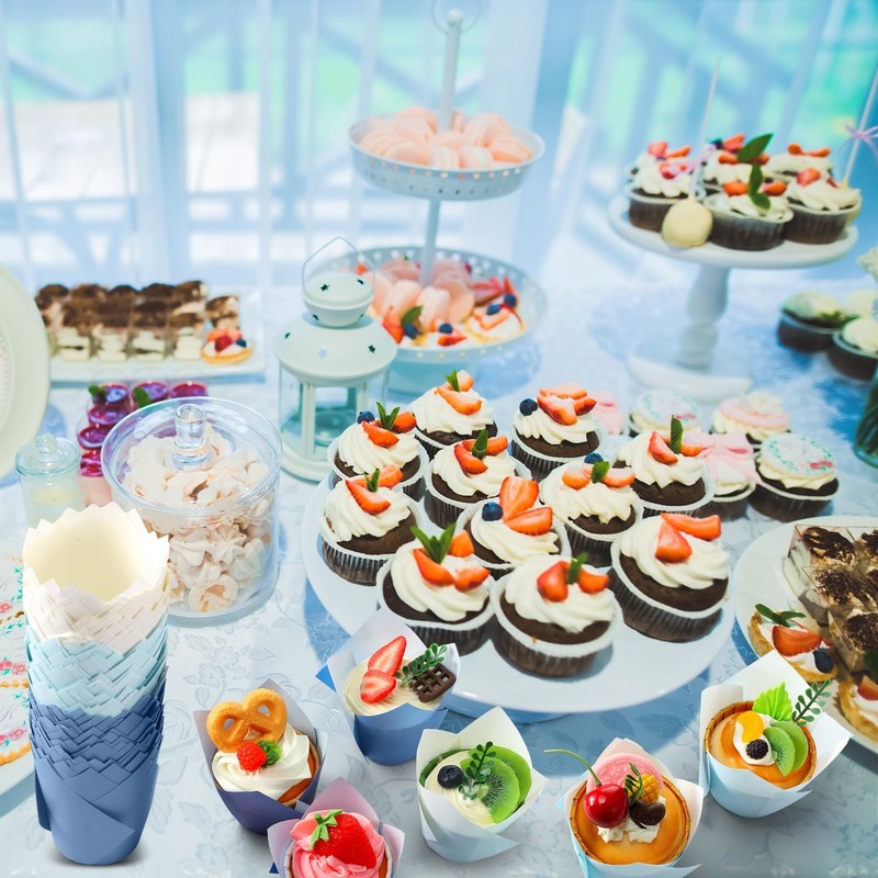 500 Pcs Gradient Blue Tulip Cupcake Liners, Standard, Greaseproof Wrappers gallery