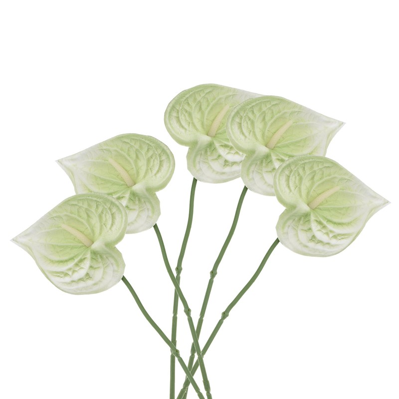 5Pcs 13″ Artificial Anthurium Lily Flowers Floral Bouquet Decor Light Green