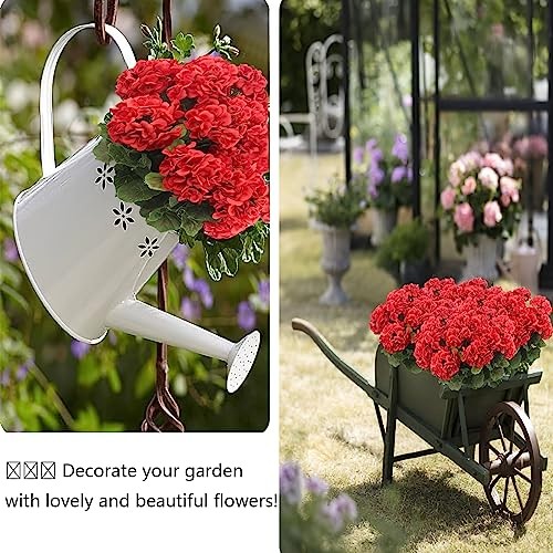 CISDUEO 4 Pcs Artificial Geranium Flowers for Outdoors Silk Geraniums Red gallery