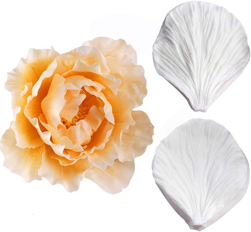 KALAIEN 5pcs Stainless Steel Peony Cutter 2pcs Fondant Silicone Set gallery