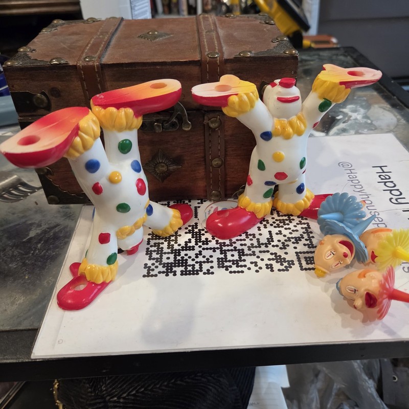 1973 vintage Pair Of Wilton clown cake plate holders Plus 4 Cake Toppers gallery