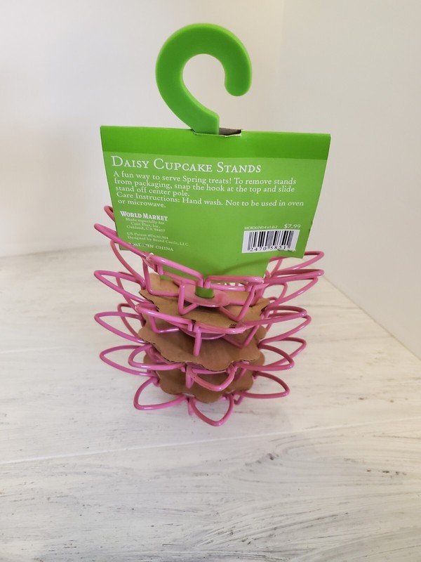 World Market Cupcake Display Stands Holders Pink Daisy Flower Set of 4 Birthday gallery