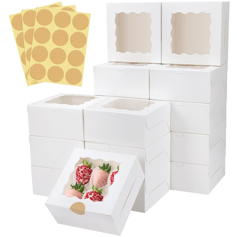 30 Pcs White Bakery Boxes with Window, 6 X 6 X 3 Inches, White Paperboard Tre…