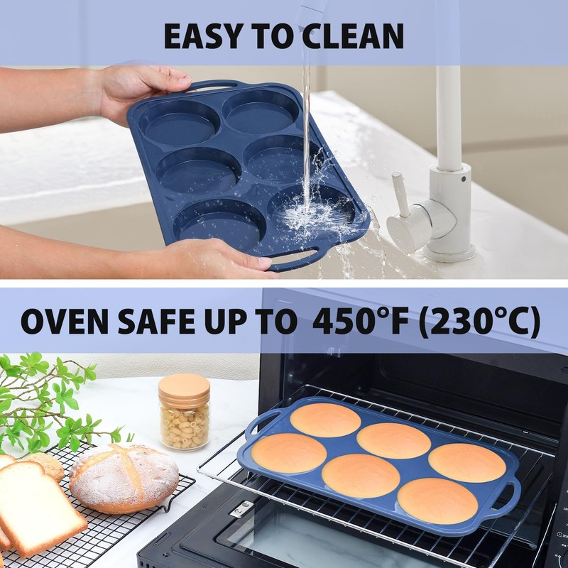 Vnray 4 Inch Jumbo Silicone Muffin Top Pan with Metal Frame, 6 Cup Size, Gray gallery