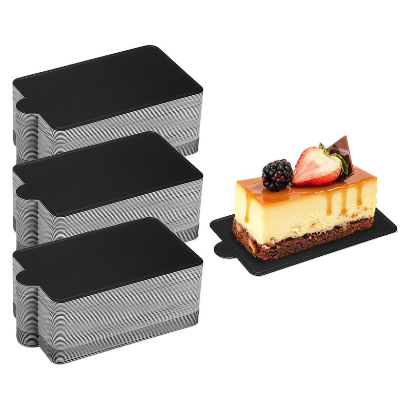 150 Pcs Mini Cake Boards, 3.9 Inch Rectangular Mousse Cake Base, Black