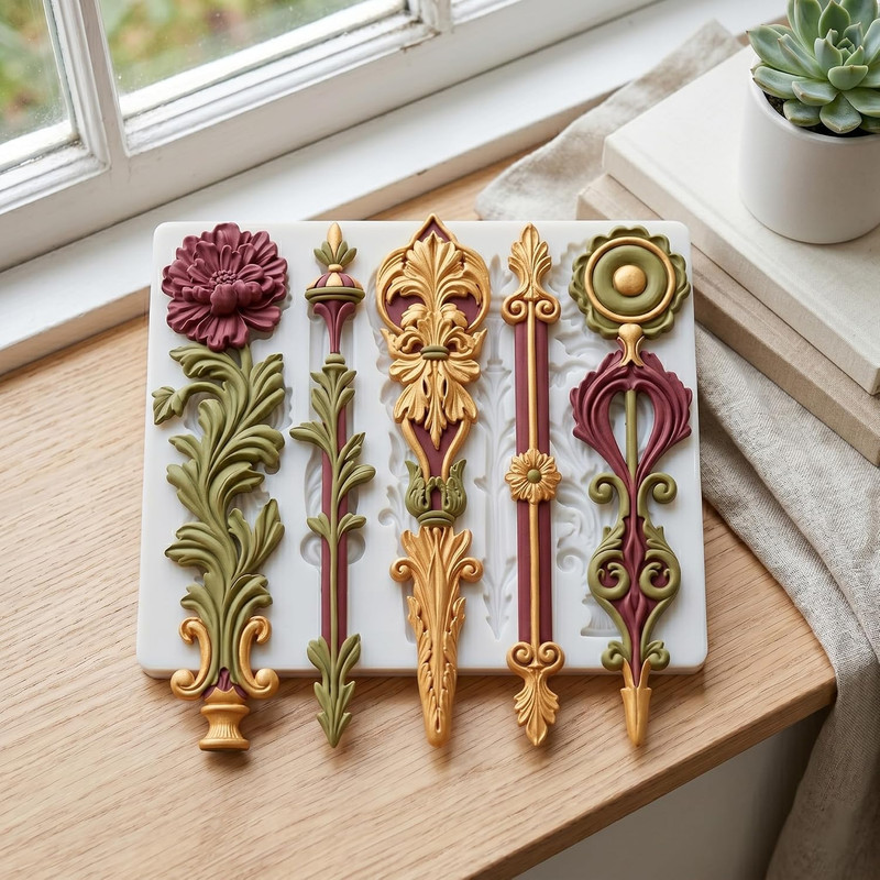 Baroque Relief Flower Silicone Mold Baroque Leaves Scroll Lace Polymer Clay gallery
