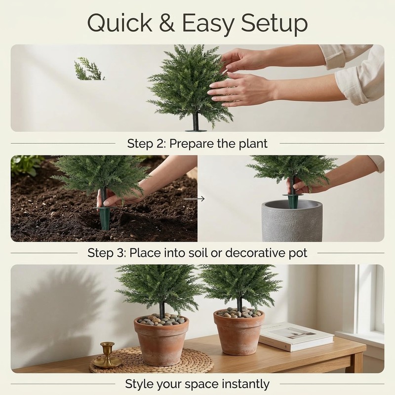 Niaone Artificial Cedar Topiary Ball Tree Set Of 2 Ground Spike 16.5 Inch Uv gallery