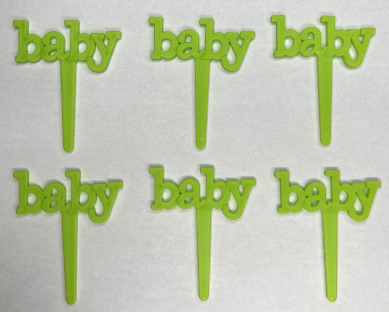Bakery Craft Set of 6 “Baby” Baby Shower Gender Reveal Cupcake Picks Green BC6