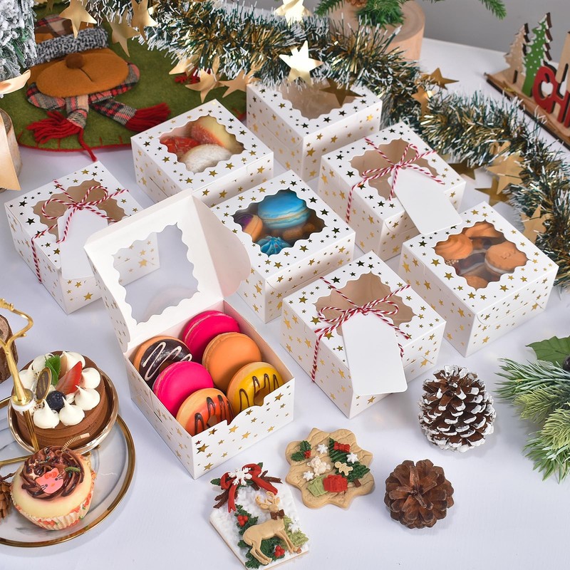 32Pcs 4x4x2.5 in Christmas Cookie Boxes with Window, White Bakery Boxes for C... gallery