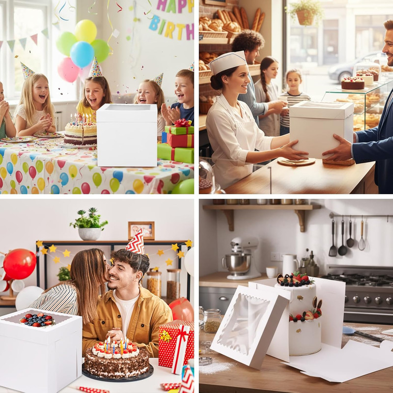 16Pcs Cake Boxes, 10X10X10 Inches Tall White Square Bakery Boxes, Cajas Pasteles gallery