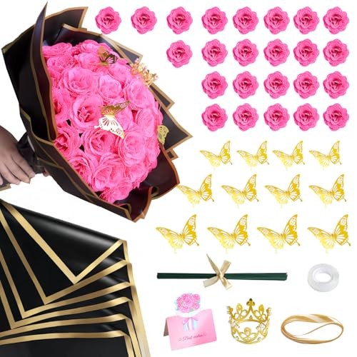 DIY Glitter Roses Bouquet – Hot Pink 24 Pack Hot Pink Glitter Roses Bouquet
