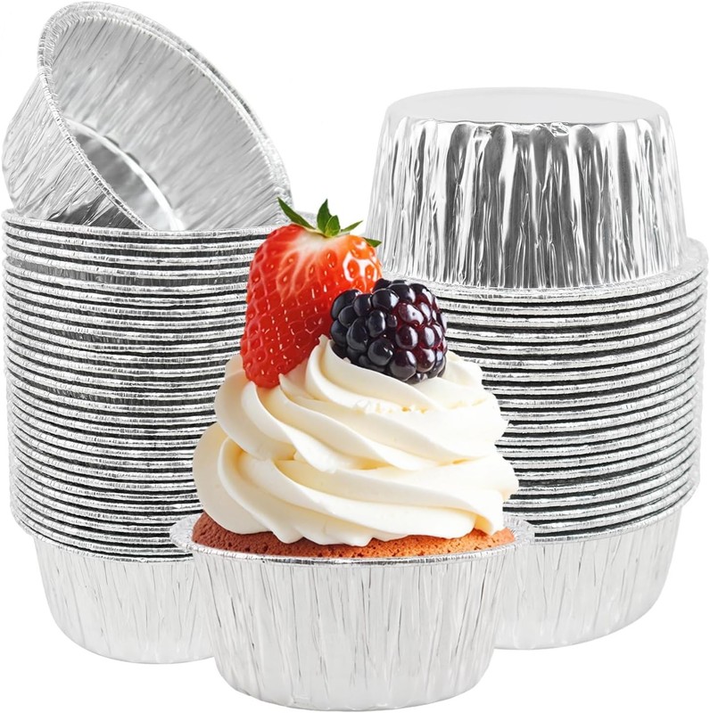 Aluminum Foil Baking Cups 150 Pcs, 5 Oz Disposable Ramekin Aluminum Cupcake