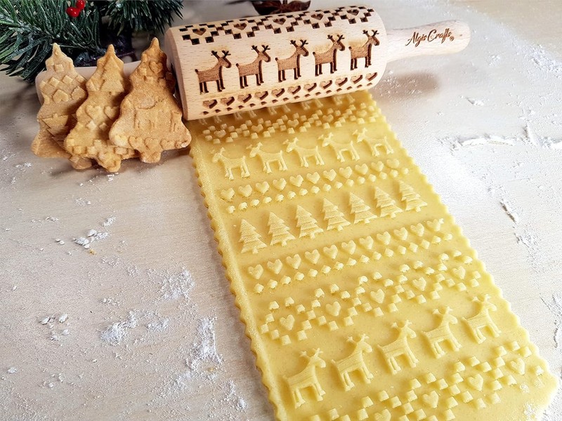 CHRISTMAS 3 Mini Embossed Rolling Pin Set Wooden Laser Engraved Textured gallery
