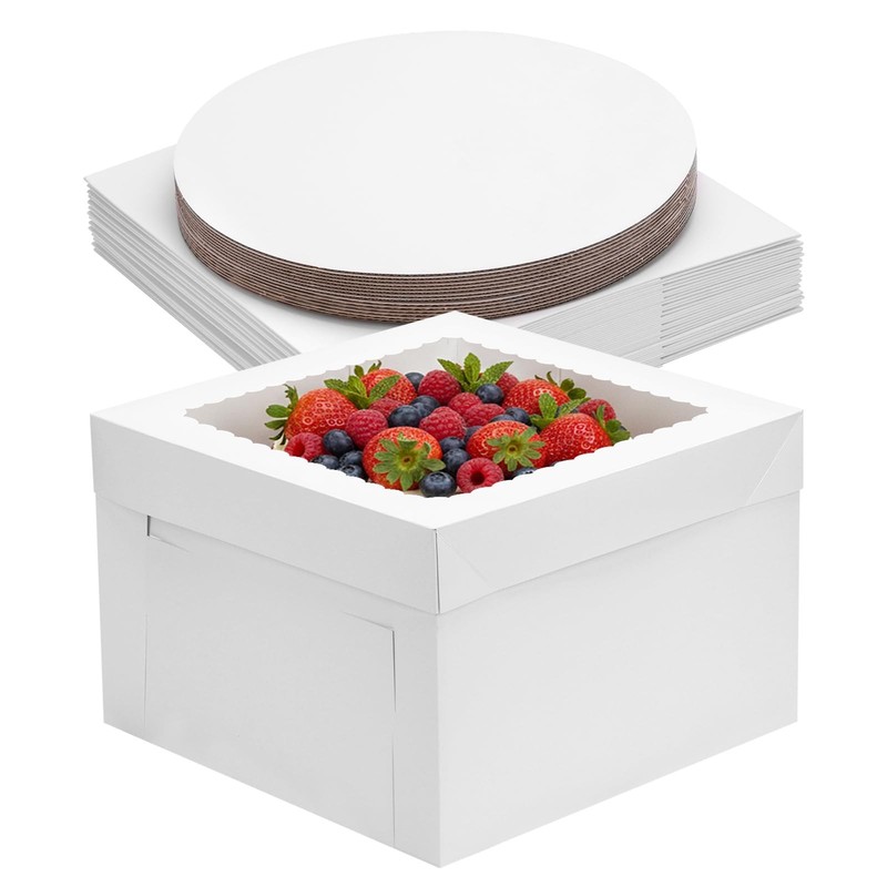 30 Pack Cake Boxes 12 Inch with Cake Boards 15 Boxes & 15 Boards, 12x12x8 Inc…