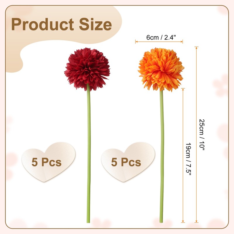 10pcs Artificial Chrysanthemum Ball Flowers Faux Mum Flower Bouquet, Red/Orange gallery