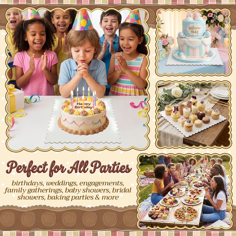 30 PCS 8 Inch Square Cake Boards White Wave Scalloped Cardboard Base Pizza gallery
