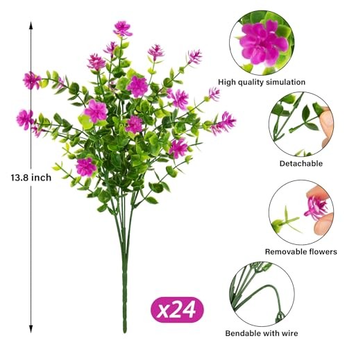 24 Bundles Artificial Flowers for Outdoors Decoration - UV Fuchsia - UV Fuchsia gallery