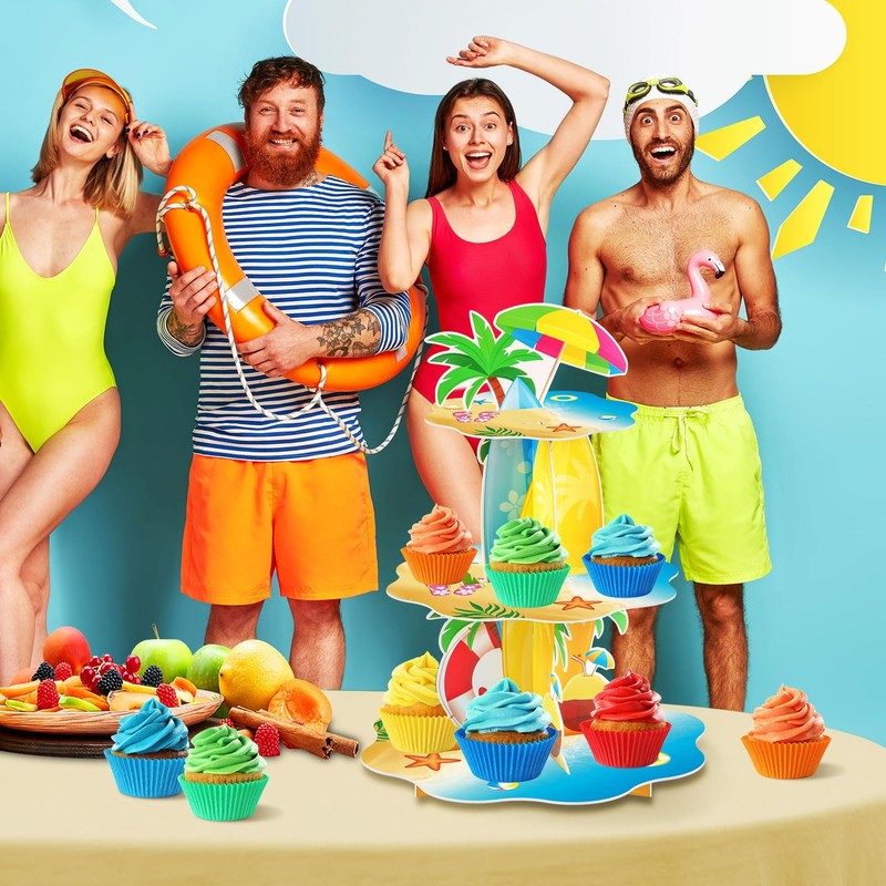 Summer Decorations Beach Surfboard Palm Tree Umbrella Cupcake Stand Gift gallery