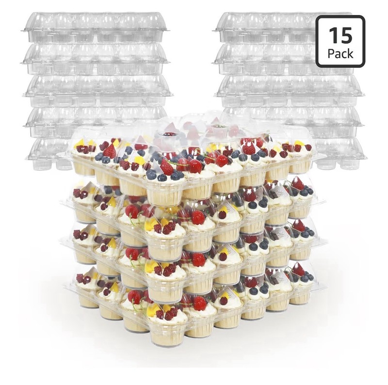 24 Count Cupcake Containers 15 Pack Cupcake Holders With Tall Dome Lid.