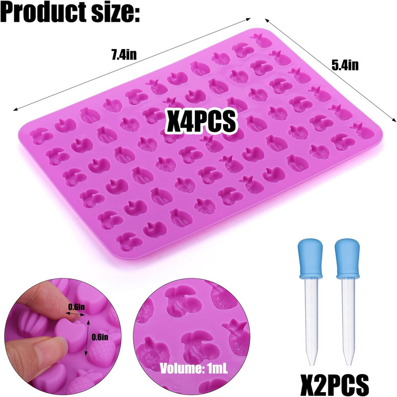 Palksky 4PCS Fruit Snack Molds Silicone, Gummy Molds Trays with Dropper for Cand gallery