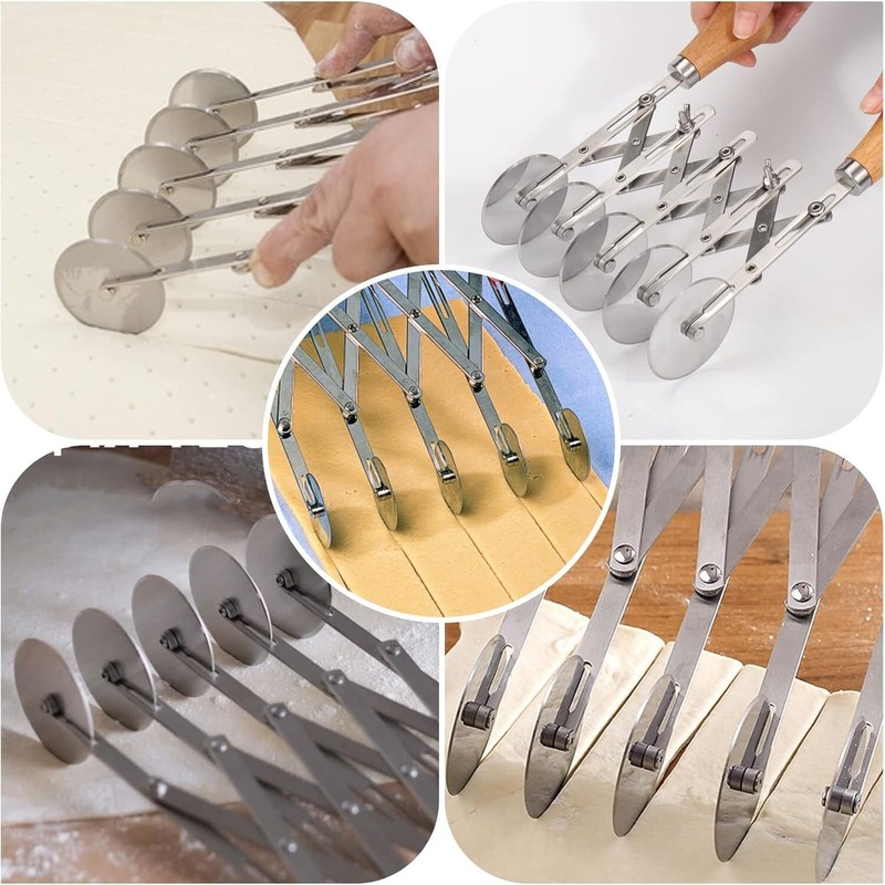 Premium 5 Wheel Pasta & Pastry Cutter with Adjustable Stainless Steel Blades gallery