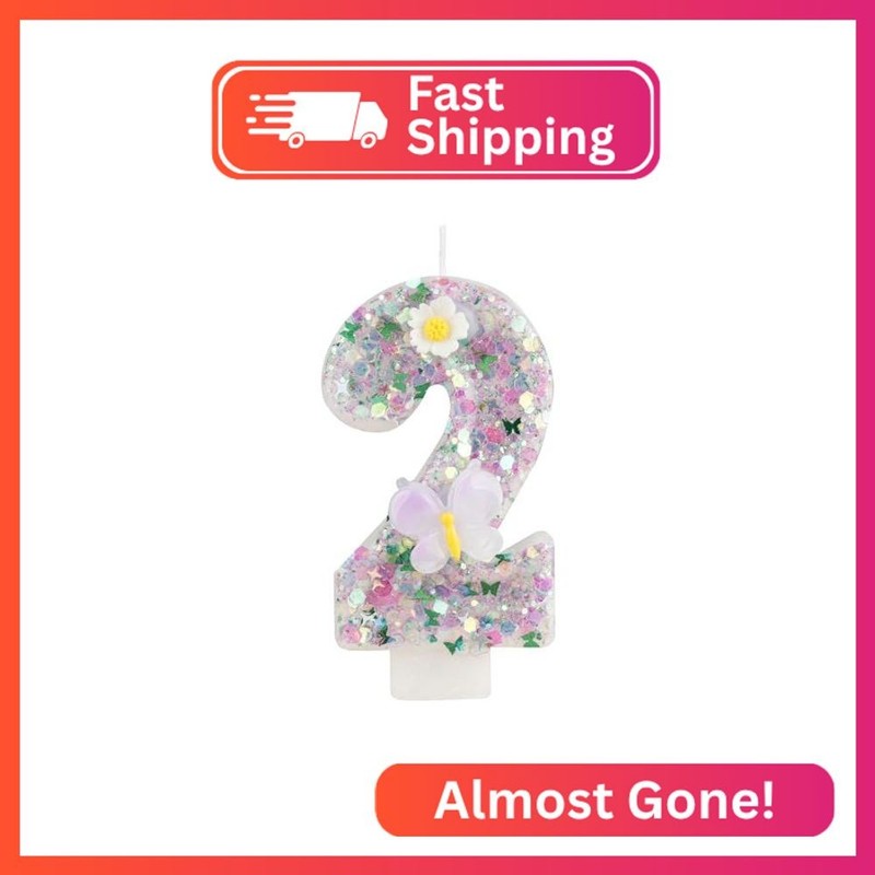 Birthday Candles for Girls, Butterfly 2nd Birthday Party Cake Decorations, Numbe