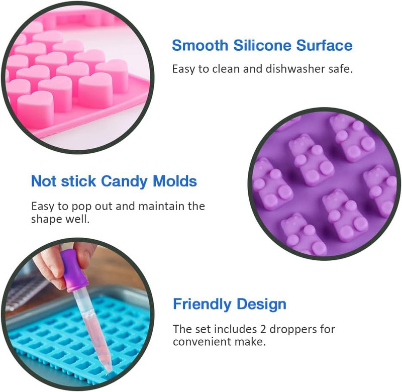 Silicone Gummy Molds Set of 5, Candy Molds with 2 Droppers for Convenient Fillin gallery